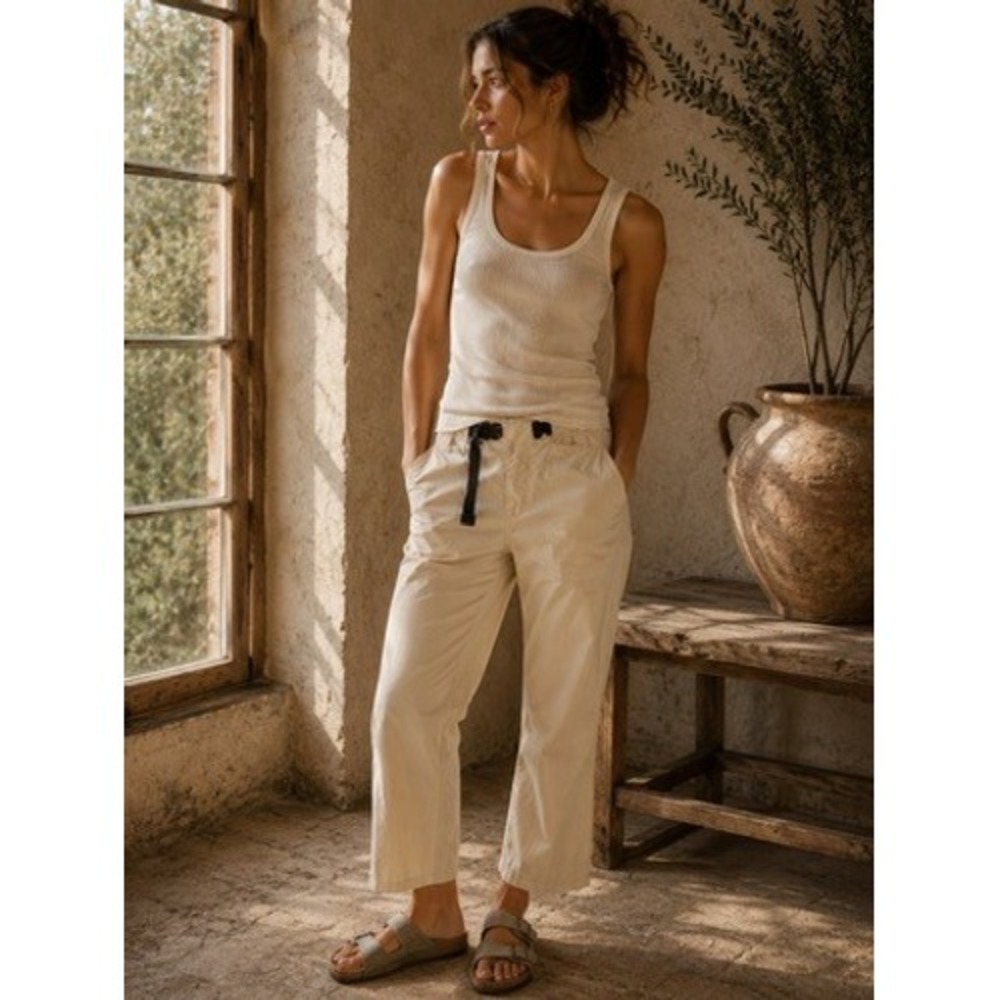 prAna Women Medium Khaki Hiking Pants Belted Cotton Nylon Made in USA Tan VTG